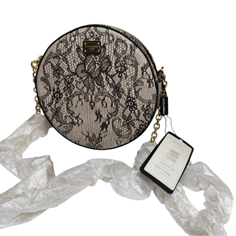 Dolce & Gabbana Pearl & Black Lace Circle Crossbody Bag